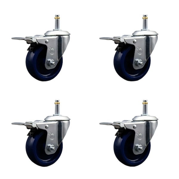 Service Caster 3.5'' Solid Poly Swivel 7/16'' Stem Caster Set with Total Lock Brake, 4PK SCC-GRTTL20S3514-SPUS-716138-4 - main